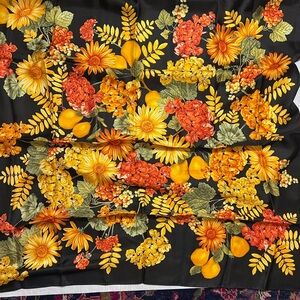 BNWOT Vintage Talbots Floral Black and Orange 100% silk Scarf